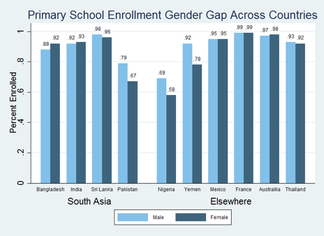 Primary School Enrolment Gender Gap Across Countries