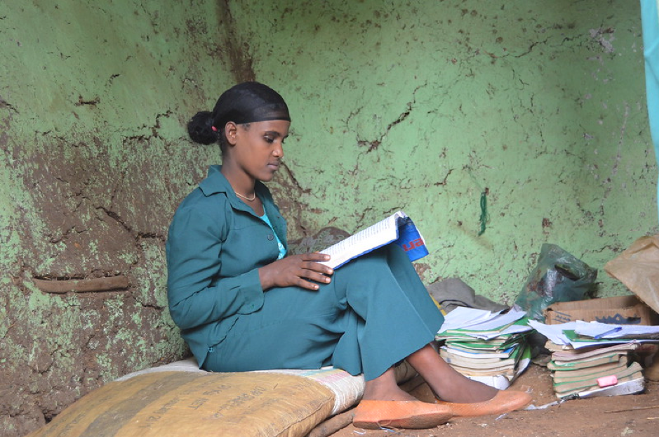 Ethiopian student reading a book