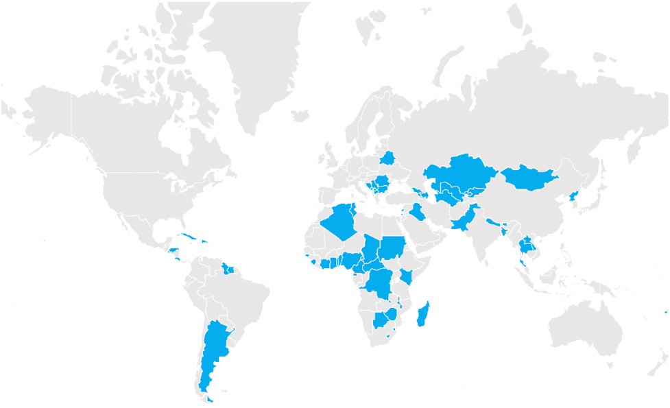 A map with countries highlighted in blue