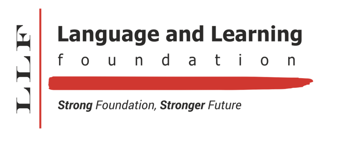 LLF logo showing, from left to right, the vertical blue writing ‘LLF’ underlined in red, followed by the black writings ‘Language and Learning Foundation’ and ‘Strong Foundation, Stronger Future’ separated by a thick red horizontal line.