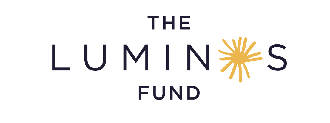 The Luminos Fund logo showing the black centred writing ‘THE LUMINOS FUND’ on a white background. The ‘o’ in ‘LUMINOUS’ is represented as a yellow sun.