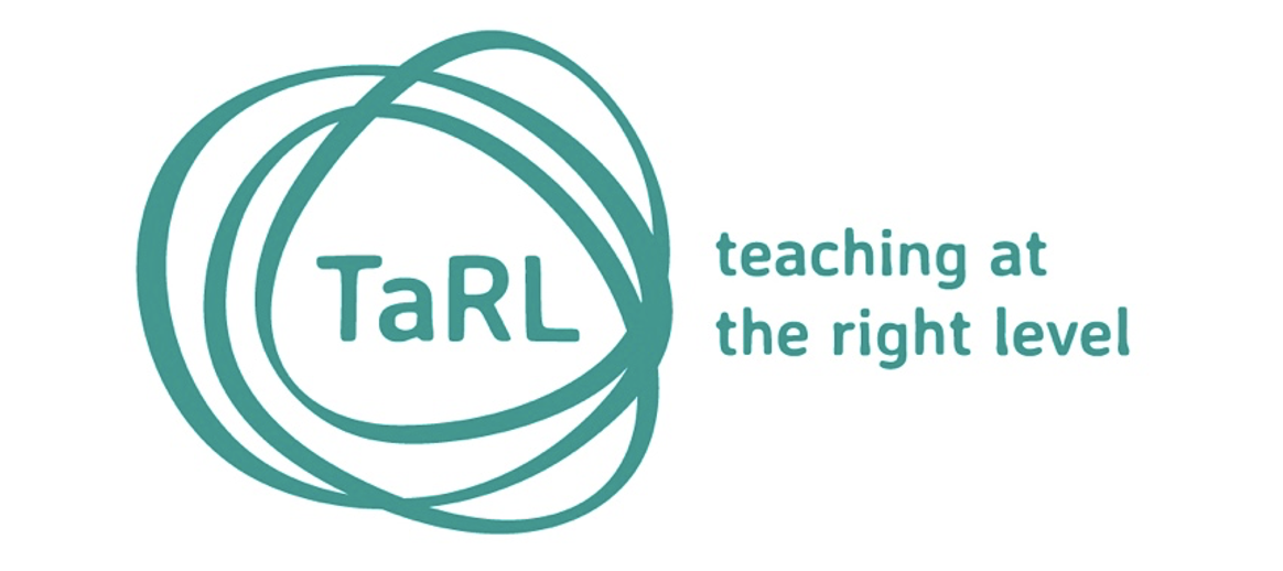 TaRL Africa logo showing, on the left-hand side, the green writing ‘TaRL’ within a three-dimensional shape made of three green irregular circles which intersect with each other and, on the right-hand side, the green writing ‘teaching at the right level’.