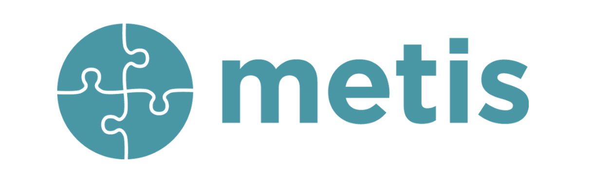 Metis logo showing, from left to right, a teal circular puzzle followed by the lower case teal writing ‘metis’.