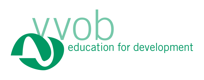 Vvob logo showing the green writing ‘vvob’ on top of a three-dimensional green picture made of 2 semicircles (one on top of the other) followed by the smaller green writing ‘education for development’.
