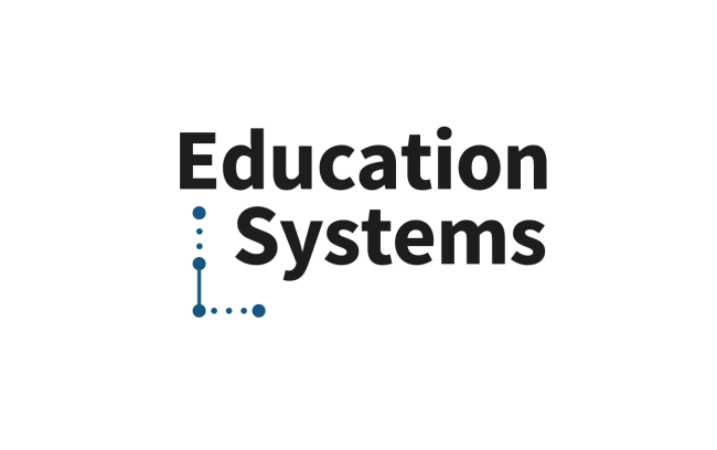Logo of the education systems course, displays the name "education systems" with blue dots and hashes